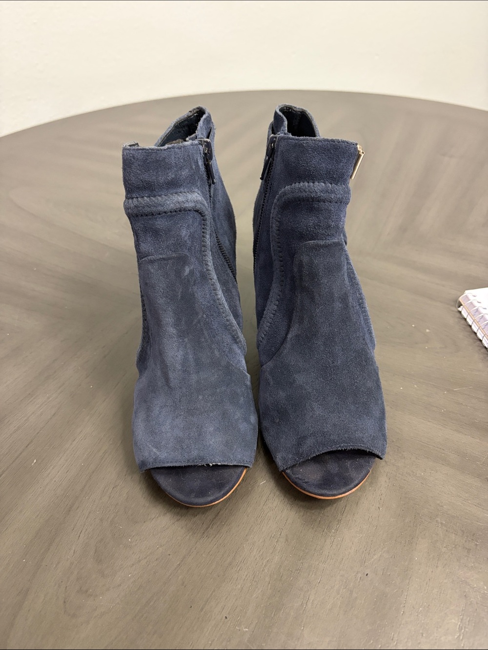 Vince Camuto Navy Suede Peep-Toe Ankle Booties